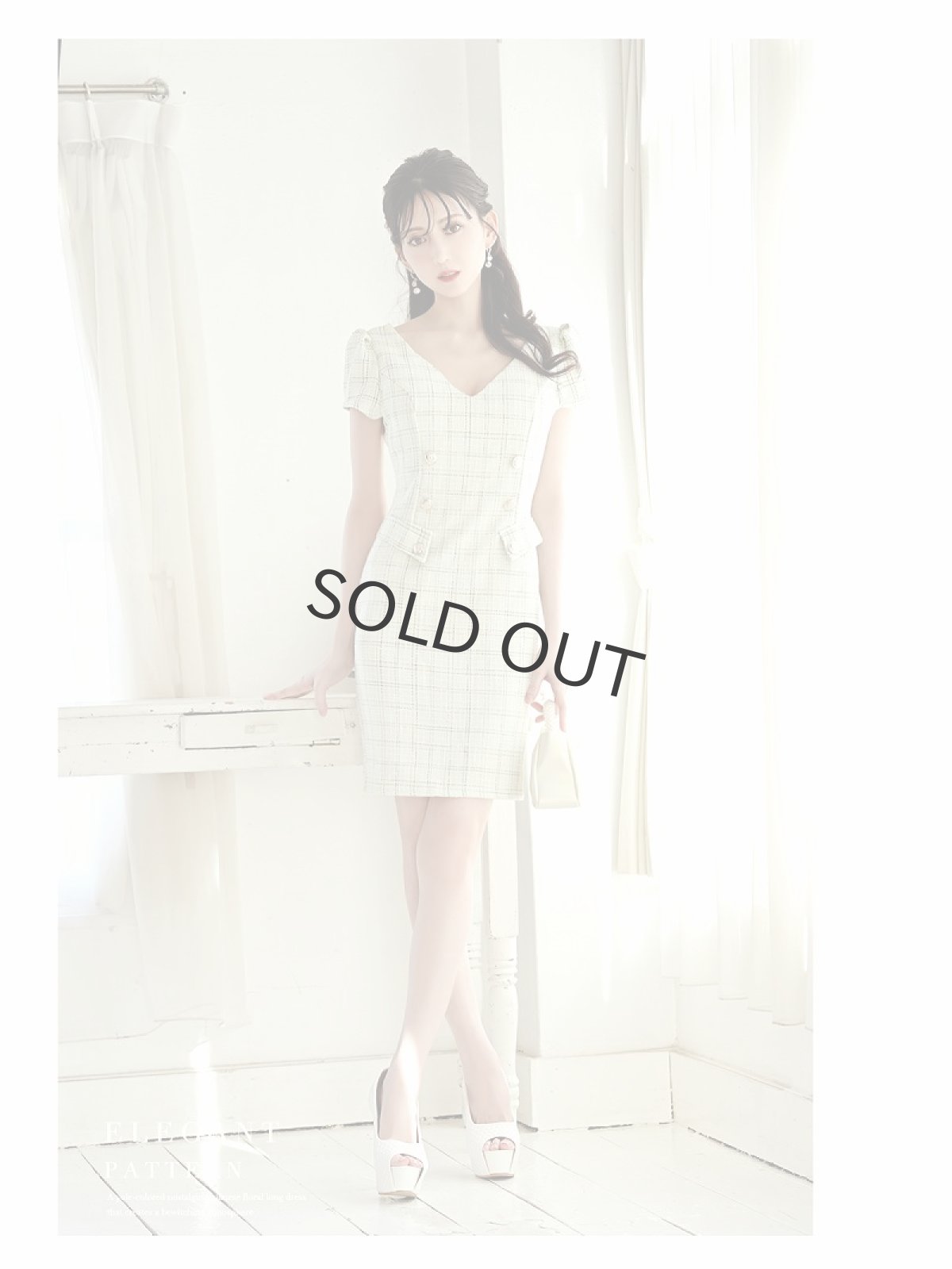 画像2: ツイード チェック ダブルボタン タイト 袖付き Belsia(S/M/L)(パープル/グリーン) (2)