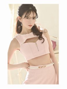 画像4: ツイード セットアップ ショート丈 プリーツスカート 上下セット Belsia(S/M/L)(ブルー/ピンク) (4)