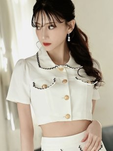 画像3: パイピング セットアップ 同伴 ミニ丈 サマースーツ Belsia(S/M/L)(ブラック/ホワイト) (3)