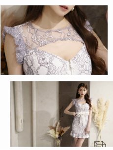 画像3: キャバドレス ミニ レース 谷間見せ ドレス ラグジュアリー ウエストマーク Belsia(XS/S/M/L)(グリーン/グレー) (3)