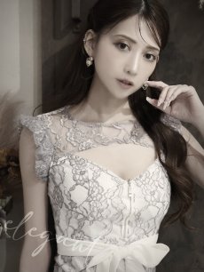 画像5: キャバドレス ミニ レース 谷間見せ ドレス ラグジュアリー ウエストマーク Belsia(XS/S/M/L)(グリーン/グレー) (5)