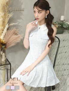画像1: ワンピース キャバドレス プリーツ 韓国風ワンピース ミックスツイード ツイードワンピース サマーツイード Belsia(S-M/M-L)(グレー/ブルー/ピンク) (1)
