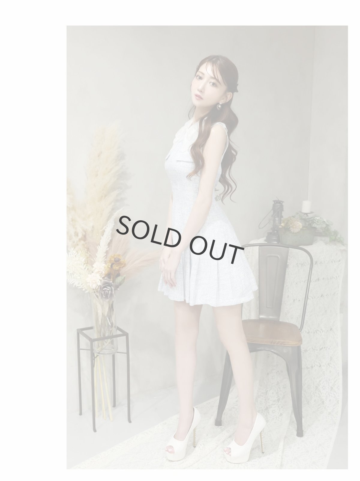 画像2: ワンピース キャバドレス プリーツ 韓国風ワンピース ミックスツイード ツイードワンピース サマーツイード Belsia(S-M/M-L)(グレー/ブルー/ピンク) (2)