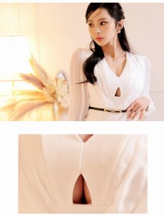 画像3: ワンピース キャバドレス シャツワンピース ブラウジングワンピース デコルテ お呼ばれワンピース パーティーワンピース DaysPiece(S/M/L/XL)(ネイビー/アイボリー) (3)