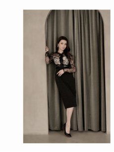 画像2: ※一部予約販売※ワンピース キャバドレス レース 膝丈 長袖 シアー 上品 DaysPiece(S/M/L/XL)(ピンク/ブラック) (2)