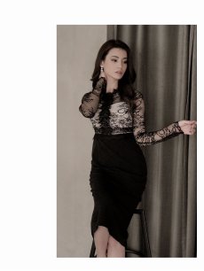 画像5: ※一部予約販売※ワンピース キャバドレス レース 膝丈 長袖 シアー 上品 DaysPiece(S/M/L/XL)(ピンク/ブラック) (5)