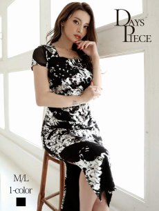 画像1: ワンピース キャバドレス 韓国ワンピ ロングワンピース ストレッチワンピース メッシュ 拍プリントワンピース DaysPiece(M/L)(ブラック) (1)