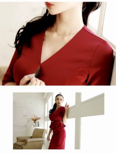 画像3: ※一部予約販売※ワンピース キャバドレス ペプラム 5分袖 胸元 膝丈 ミディアム丈 DaysPiece(S/M/L/XL)(ワイン/グリーン) (3)
