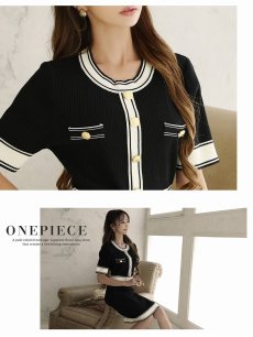 画像3: ※予約販売※ワンピース キャバドレス ニット ウエスト細みえ ハイウエスト切り替え 足長効果 膝丈 Belsia(M)(ブラック(5月中旬)) (3)