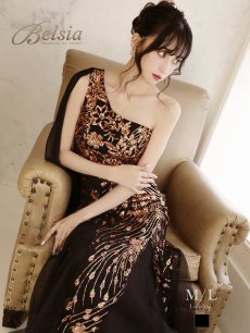 画像1: キャバドレス ロング 黒 ワンショルダー スパンコール マーメイドライン キラキラ Belsia(M/L)(ブラック) (1)