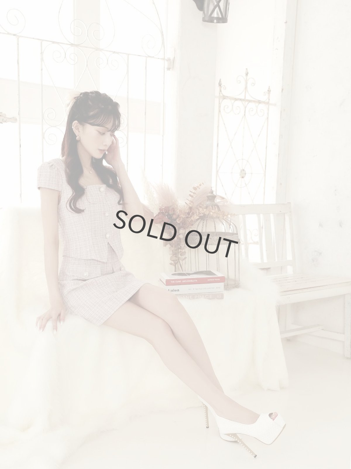 画像2: ツイード 袖付き ツイードセットアップ チェック ミックスツイード Belsia(S/M/L)(ワイン/ダスティピンク) (2)