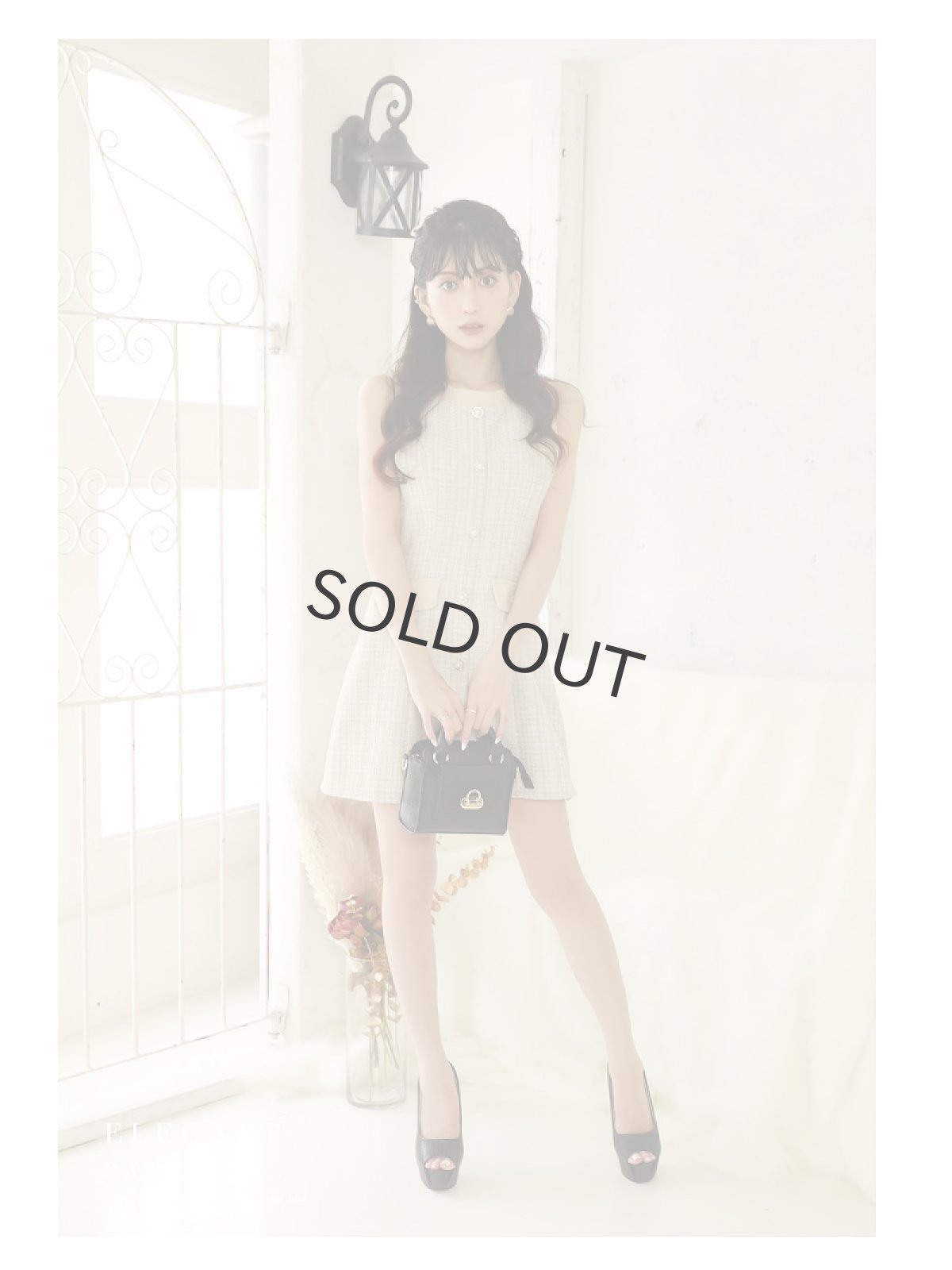 画像2: ドールワンピ ツイード Aライン ラメツイード 韓国風 Belsia(S/M/L)(ベージュ/ワイン) (2)