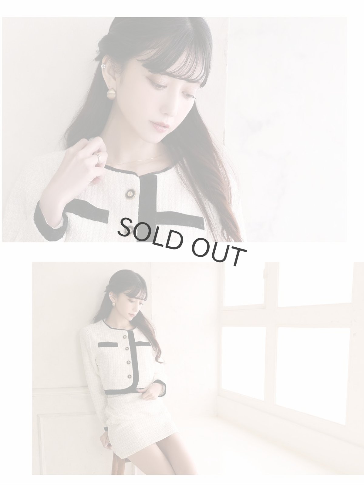 画像3: キャバスーツ ツイード 厚手 ノーカラースーツ タイトスーツ ミニスーツ Belsia(S/M/L)(オフホワイト/ワイン/グレー) (3)