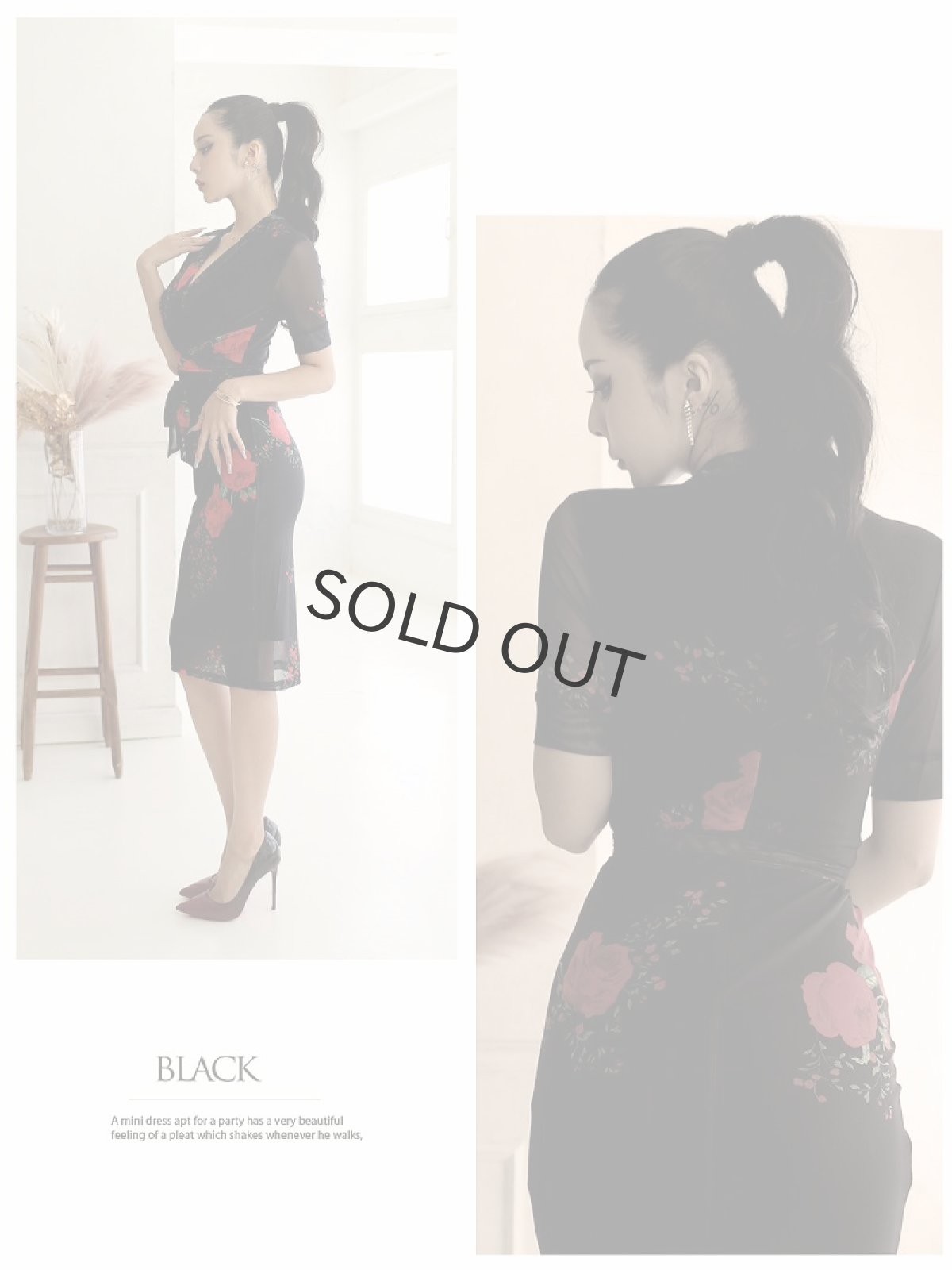 画像4: 黒 半袖 柄 インポート 韓国ドレス DaysPiece(S/M/L/XL)(ブラック) (4)