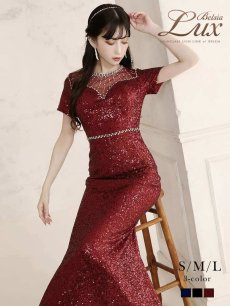 画像1: ※一部予約販売※キャバドレス ロング 総スパンコール 袖付き 透け レース 脚長 Belsia.LUX(S/M/L)(ブラック/レッド/ブルー) (1)