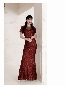 画像2: ※一部予約販売※キャバドレス ロング 総スパンコール 袖付き 透け レース 脚長 Belsia.LUX(S/M/L)(ブラック/レッド/ブルー) (2)