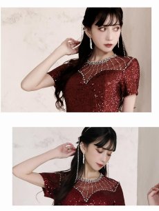 画像5: ※一部予約販売※キャバドレス ロング 総スパンコール 袖付き 透け レース 脚長 Belsia.LUX(S/M/L)(ブラック/レッド/ブルー) (5)
