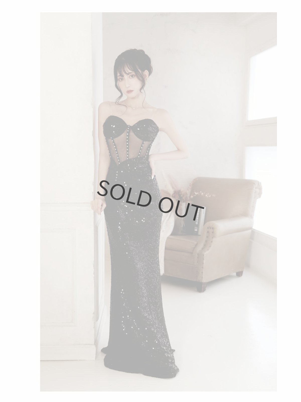 画像2: キャバドレス ロング コルセット風 ビジュー セクシー 肌見せ スパンコール Belsia.LUX(M/L)(ブラック) (2)