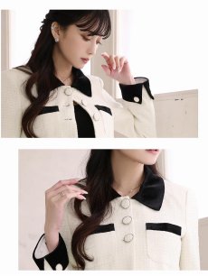 画像3: キャバスーツ ラメツイード バイカラー 韓国風スーツ 韓国風 セットアップ Belsia.LUX(S/M/L)(オフホワイト/ピンク/グレー) (3)
