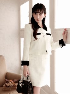 画像4: キャバスーツ ラメツイード バイカラー 韓国風スーツ 韓国風 セットアップ Belsia.LUX(S/M/L)(オフホワイト/ピンク/グレー) (4)