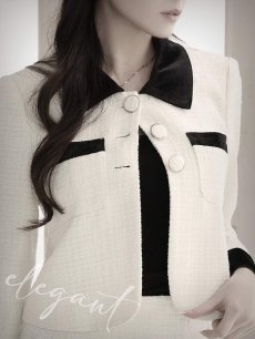 画像5: キャバスーツ ラメツイード バイカラー 韓国風スーツ 韓国風 セットアップ Belsia.LUX(S/M/L)(オフホワイト/ピンク/グレー) (5)