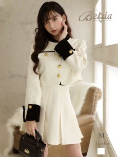 画像1: キャバスーツ スーツ セットアップ 韓国風 ミニ丈 プリーツスカート Belsia(M)(アイボリー) (1)