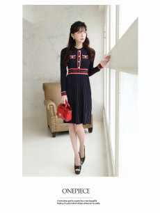 画像2: ワンピース キャバドレス ラメニット 配色 韓国風 ワンピース ウエスト細魅せ Belsia(M/L)(ネイビー) (2)