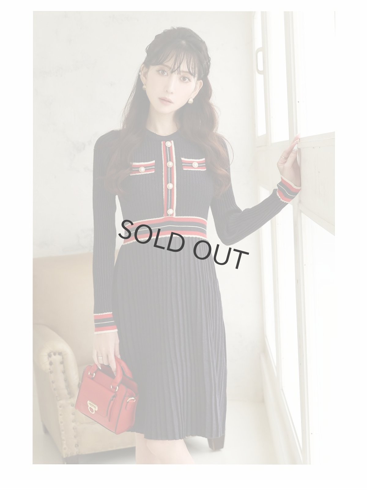 画像3: ※予約販売※ワンピース キャバドレス ラメニット 配色 韓国風 ワンピース ウエスト細魅せ Belsia(M/L)(ネイビー(12月下旬)) (3)