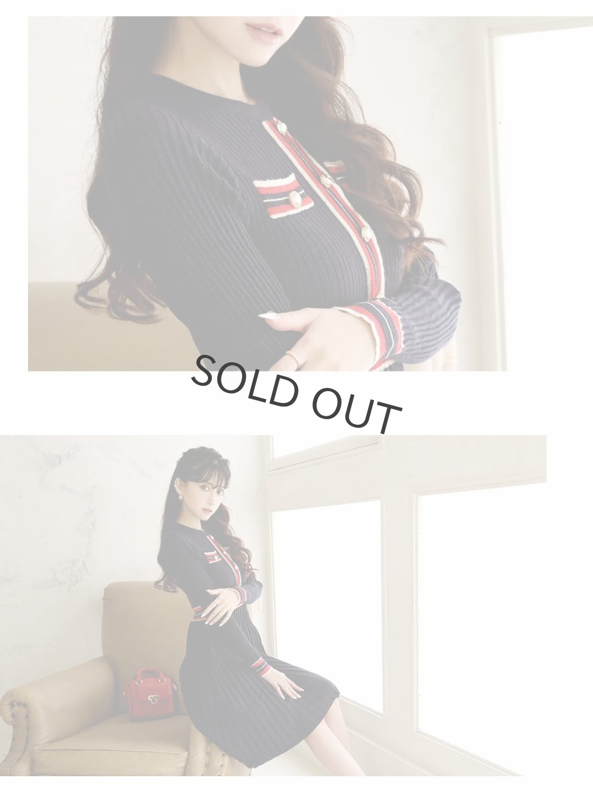 画像4: ※予約販売※ワンピース キャバドレス ラメニット 配色 韓国風 ワンピース ウエスト細魅せ Belsia(M/L)(ネイビー(12月下旬)) (4)