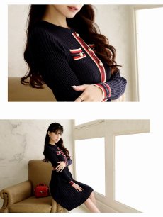画像4: ワンピース キャバドレス ラメニット 配色 韓国風 ワンピース ウエスト細魅せ Belsia(M/L)(ネイビー) (4)