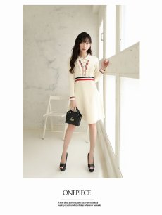 画像2: ワンピース キャバドレス 襟付き ニットワンピ 韓国風 長袖 袖付き Belsia(M/L)(アイボリー) (2)