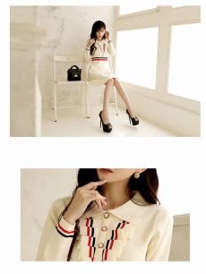 画像3: ワンピース キャバドレス 襟付き ニットワンピ 韓国風 長袖 袖付き Belsia(M/L)(アイボリー) (3)