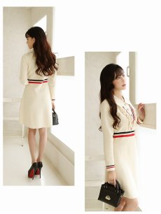 画像5: ワンピース キャバドレス 襟付き ニットワンピ 韓国風 長袖 袖付き Belsia(M/L)(アイボリー) (5)