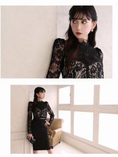 画像5: キャバドレス ミニ ミディ丈 パーティードレス レース 袖付き フォーマル Belsia(S/M/L)(ブラック) (5)