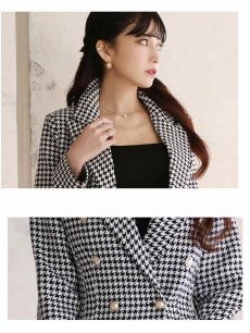 画像3: キャバスーツ ツイード 千鳥柄 チェック柄 膝丈 ロングジャケット Belsia.LUX(S/M/L/XL)(ブラック) (3)