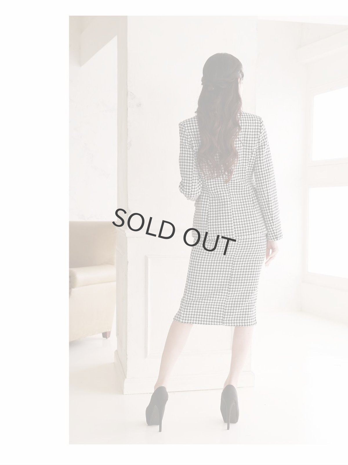 画像5: キャバスーツ ツイード 千鳥柄 チェック柄 膝丈 ロングジャケット Belsia.LUX(S/M/L/XL)(ブラック) (5)