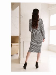 画像5: キャバスーツ ツイード 千鳥柄 チェック柄 膝丈 ロングジャケット Belsia.LUX(S/M/L/XL)(ブラック) (5)