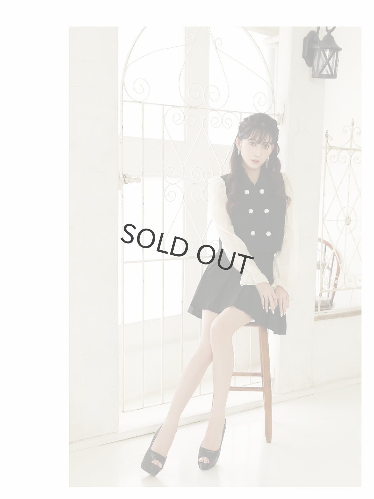 画像2: セットアップ キャバ ドレス ツイード シフォン 韓国セットアップ ツイード×シフォン お出かけ Belsia(M/L)(ブラック) (2)