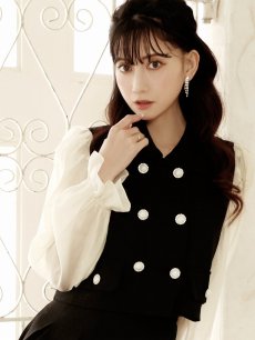 画像3: セットアップ キャバ ドレス ツイード シフォン 韓国セットアップ ツイード×シフォン お出かけ Belsia(M/L)(ブラック) (3)