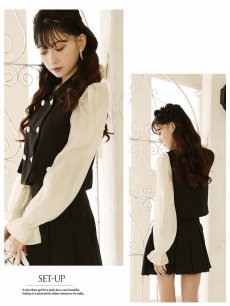 画像4: セットアップ キャバ ドレス ツイード シフォン 韓国セットアップ ツイード×シフォン お出かけ Belsia(M/L)(ブラック) (4)