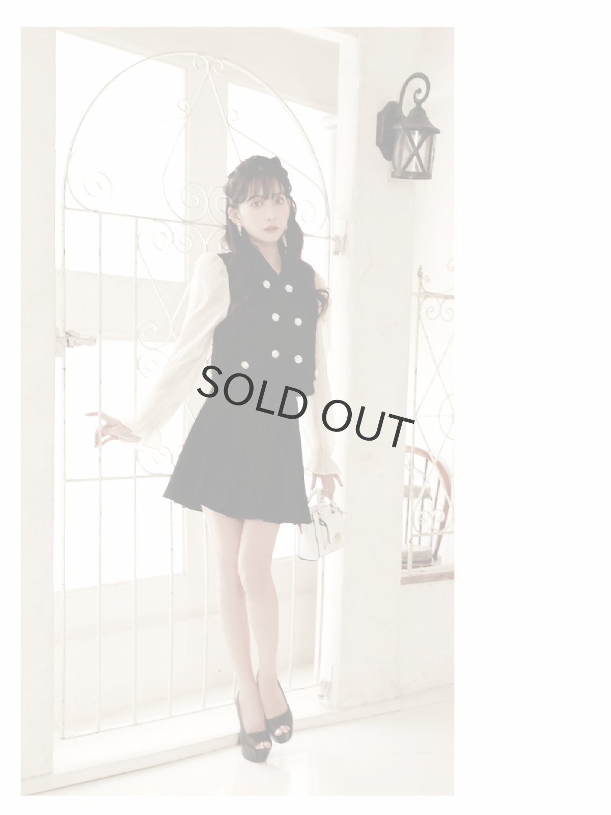 画像5: セットアップ キャバ ドレス ツイード シフォン 韓国セットアップ ツイード×シフォン お出かけ Belsia(M/L)(ブラック) (5)