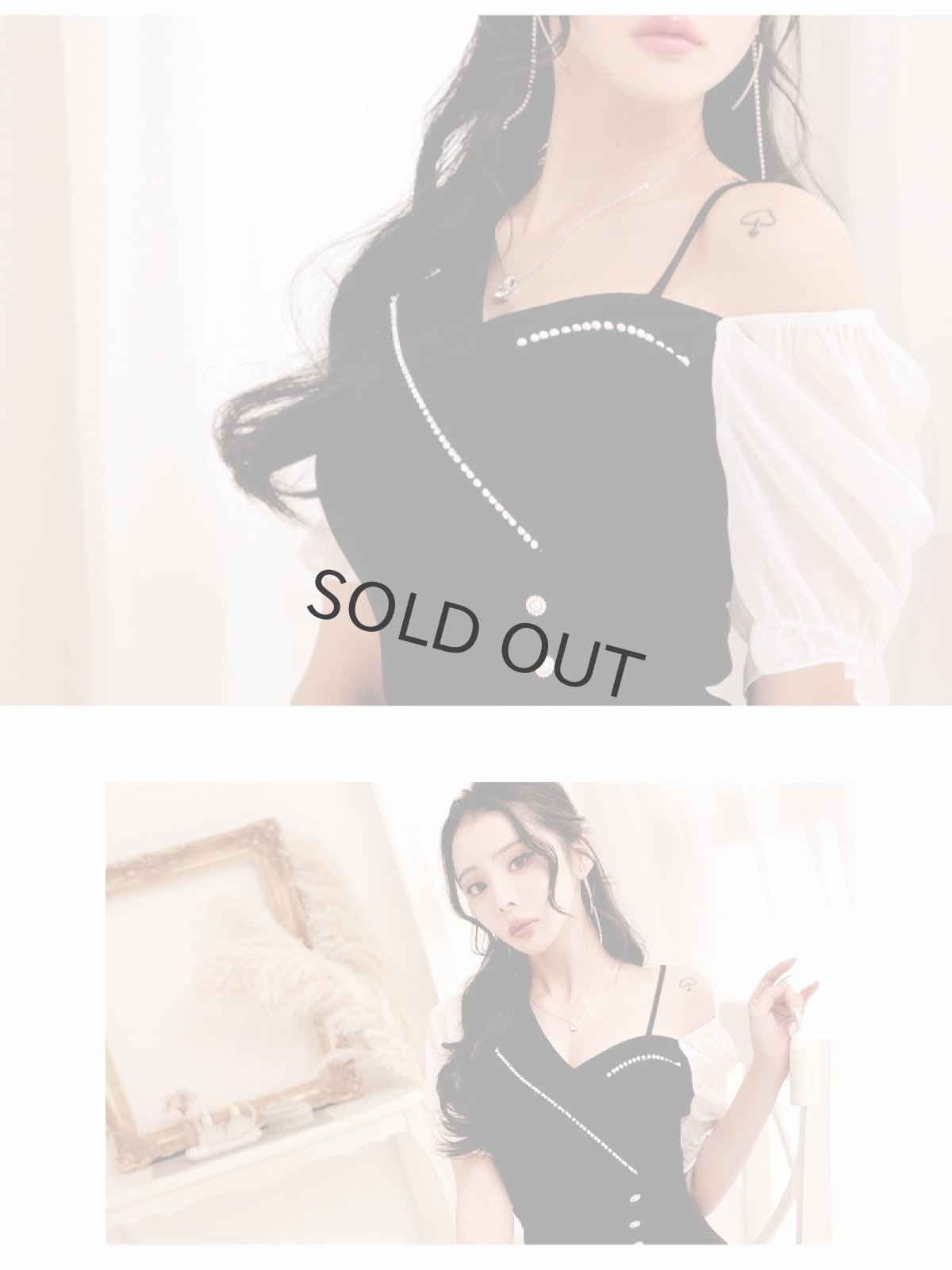 画像3: ワンピース キャバドレス アシンメトリー 袖付き 膝丈 ミディ丈 パール DaysPiece(S/M/L/XL(2L))(ブラック) (3)