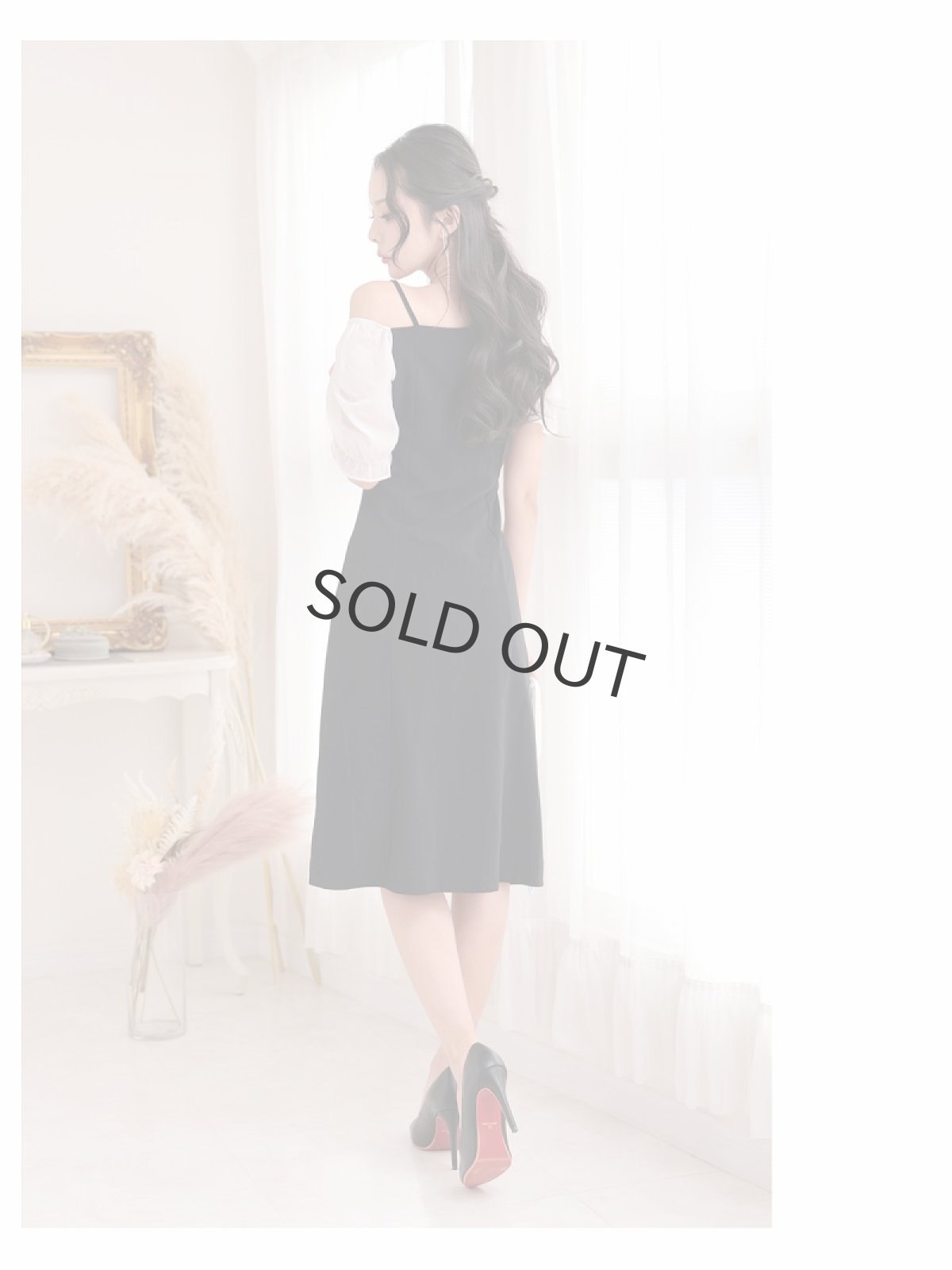 画像4: ワンピース キャバドレス アシンメトリー 袖付き 膝丈 ミディ丈 パール DaysPiece(S/M/L/XL(2L))(ブラック) (4)