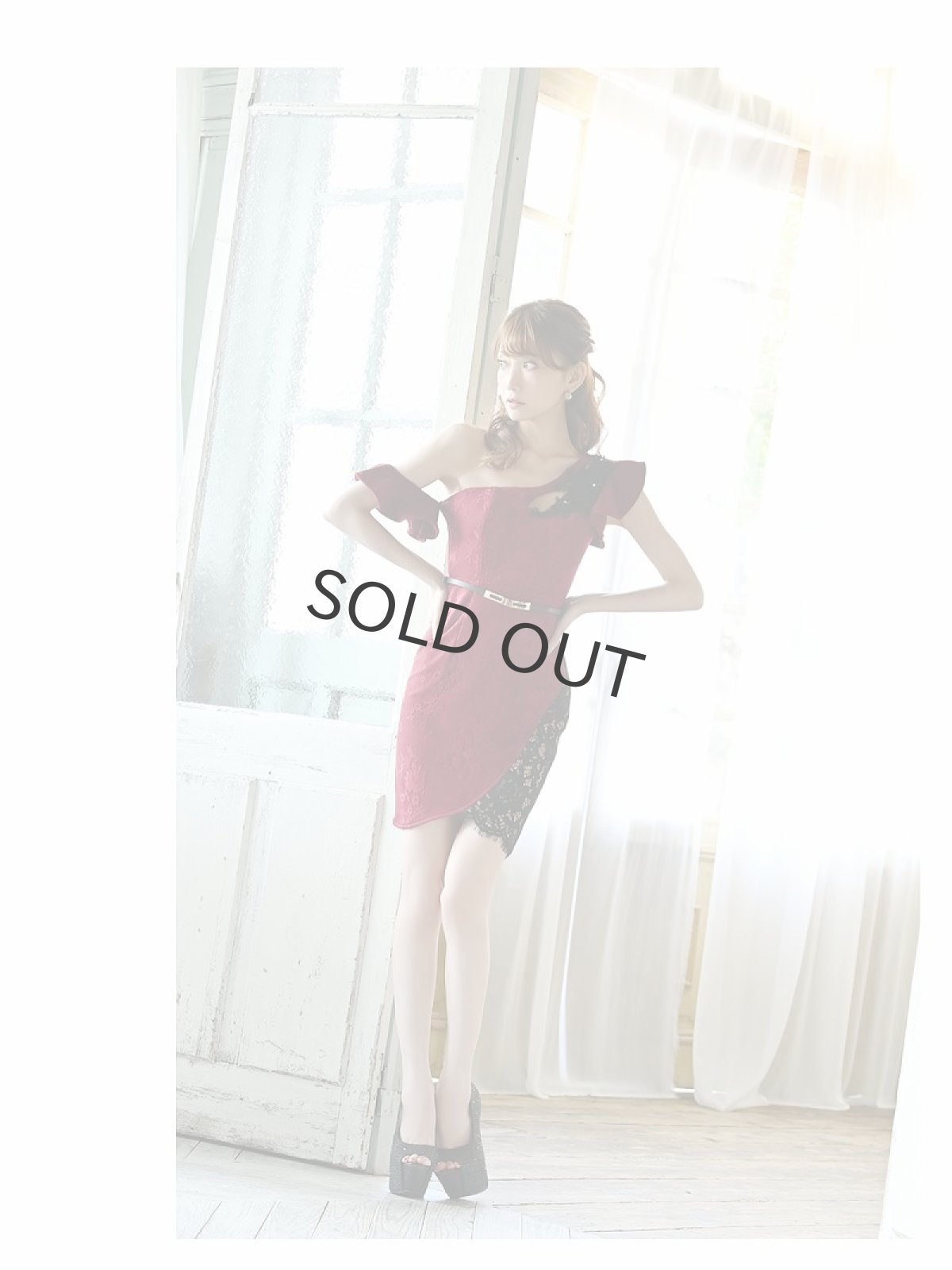 画像2: キャバドレス ミニ キャバ嬢 高級感 袖付き アシメ バストカット Belsia(S/M/L)(ピンク/ターコイズ/ワイン) (2)