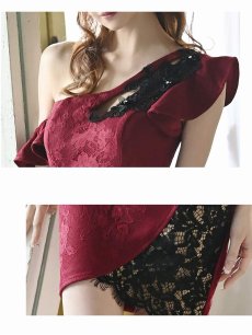 画像3: キャバドレス ミニ キャバ嬢 高級感 袖付き アシメ バストカット Belsia(S/M/L)(ピンク/ターコイズ/ワイン) (3)