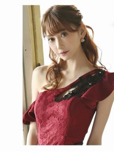 画像4: キャバドレス ミニ キャバ嬢 高級感 袖付き アシメ バストカット Belsia(S/M/L)(ピンク/ターコイズ/ワイン) (4)