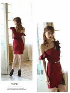 画像5: キャバドレス ミニ キャバ嬢 高級感 袖付き アシメ バストカット Belsia(S/M/L)(ピンク/ターコイズ/ワイン) (5)