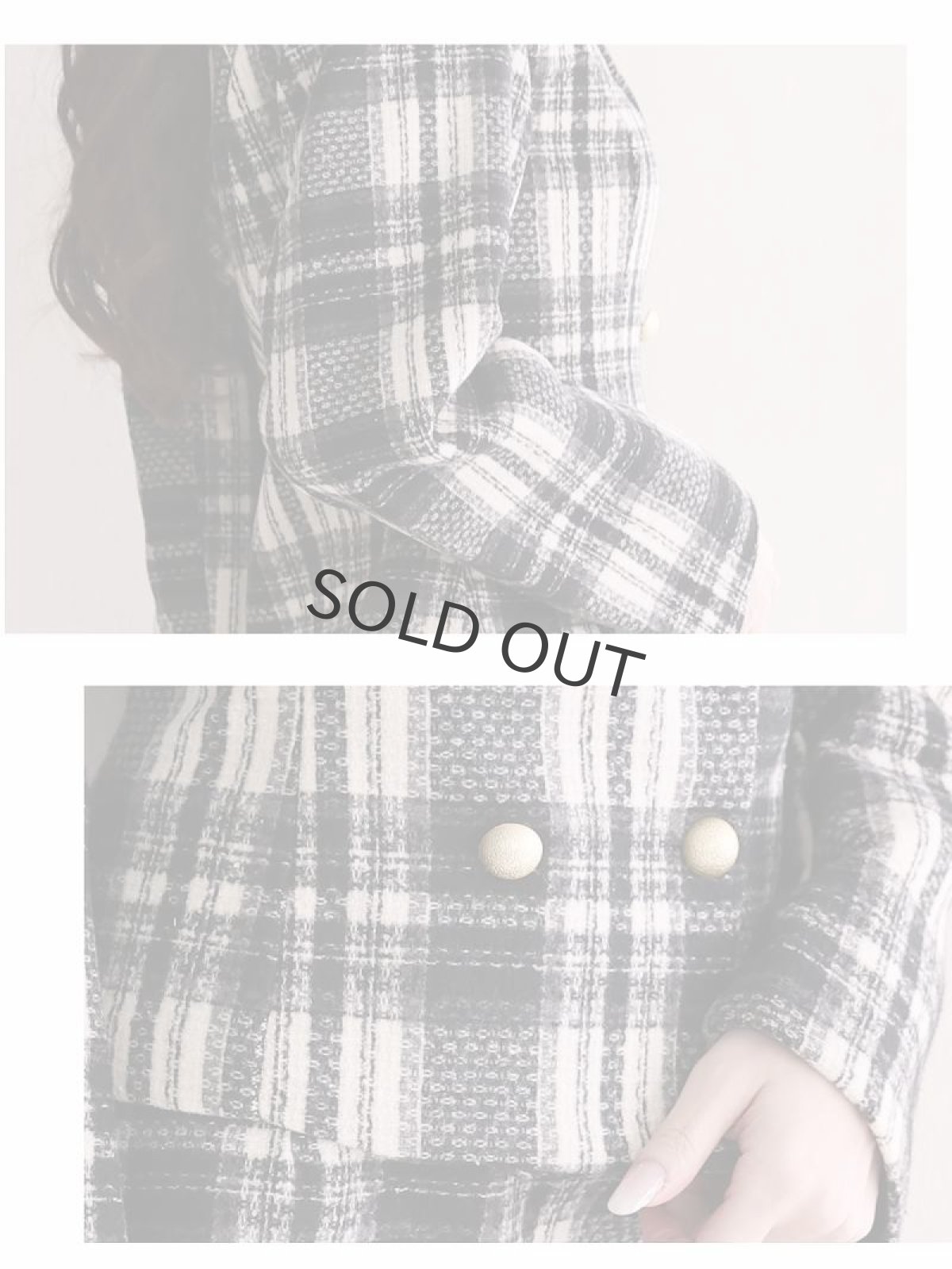 画像3: 中綿 起毛ツイード 厚手 チェック柄スーツ 上品 Belsia.LUX(S/M/L)(ブラック) (3)