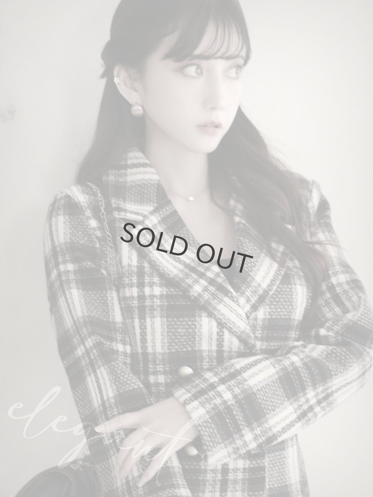 画像4: 中綿 起毛ツイード 厚手 チェック柄スーツ 上品 Belsia.LUX(S/M/L)(ブラック) (4)