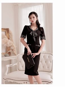 画像5: ※一部予約販売※ワンピース キャバドレス 袖付き 体型カバー ミディ丈 ラウンジワンピース 韓国風 DaysPiece(S/M/L)(ブラック/ホワイト) (5)